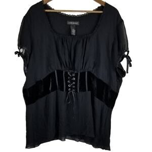 Lane Bryant Black Lace Accent Summer Blouse Women's Sz 24